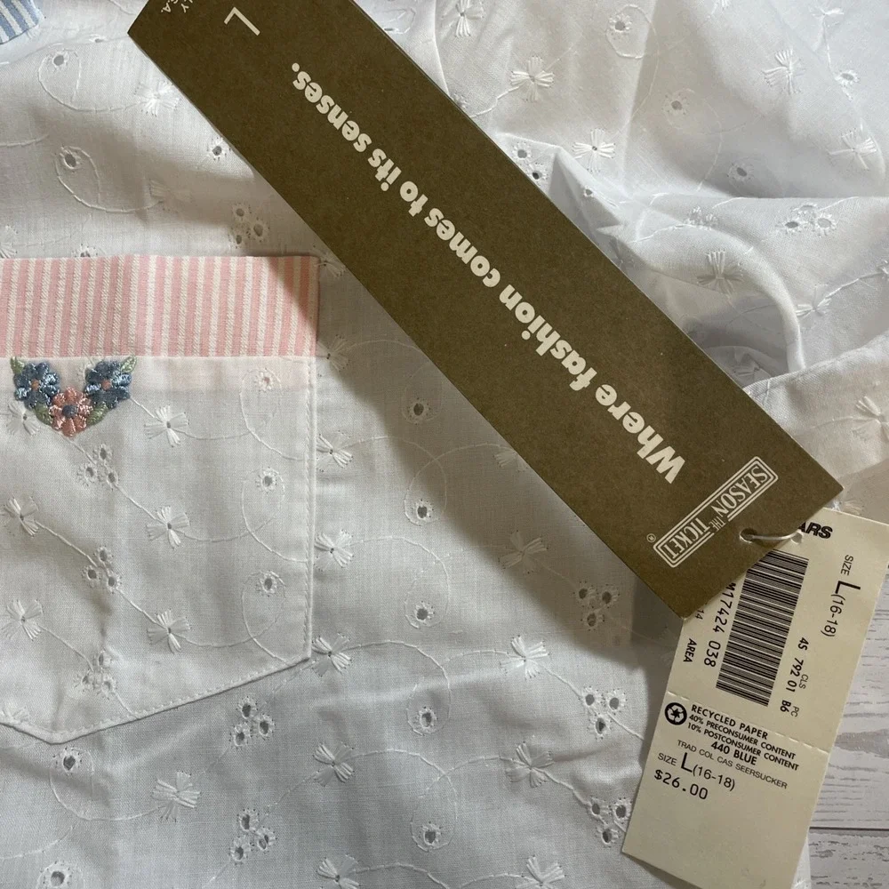 Season Ticket NWT Vintage Cotton And Lace Shirt Pants Set Women 16S Cottage Core